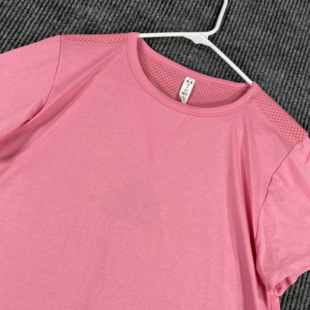 Under Armour Shirt Womens Large Pink HeatGear Loose Fit Mesh Athletic Tee Top